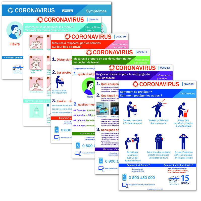 Pack affichages coronavirus : Tout inclus - 6 affichages prévention protection (covid19)