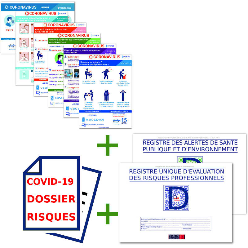 Pack 6 AFFICHAGES CORONAVIRUS + DUERP  SPECIAL CORONAVIRUS + REGISTRE DES ALERTES(Covid 19)