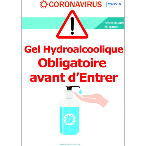 Gel Hydroalcoolique obligatoire avant d'entrer - Signalétique Format A3