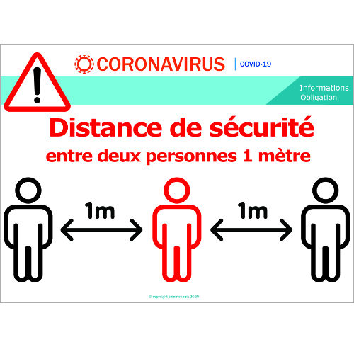 Distance de sécurité de 1m entre deux personnes - signalétique  Format A3