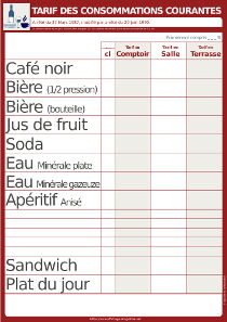 Affichage sur les tarifs des consommations courantes