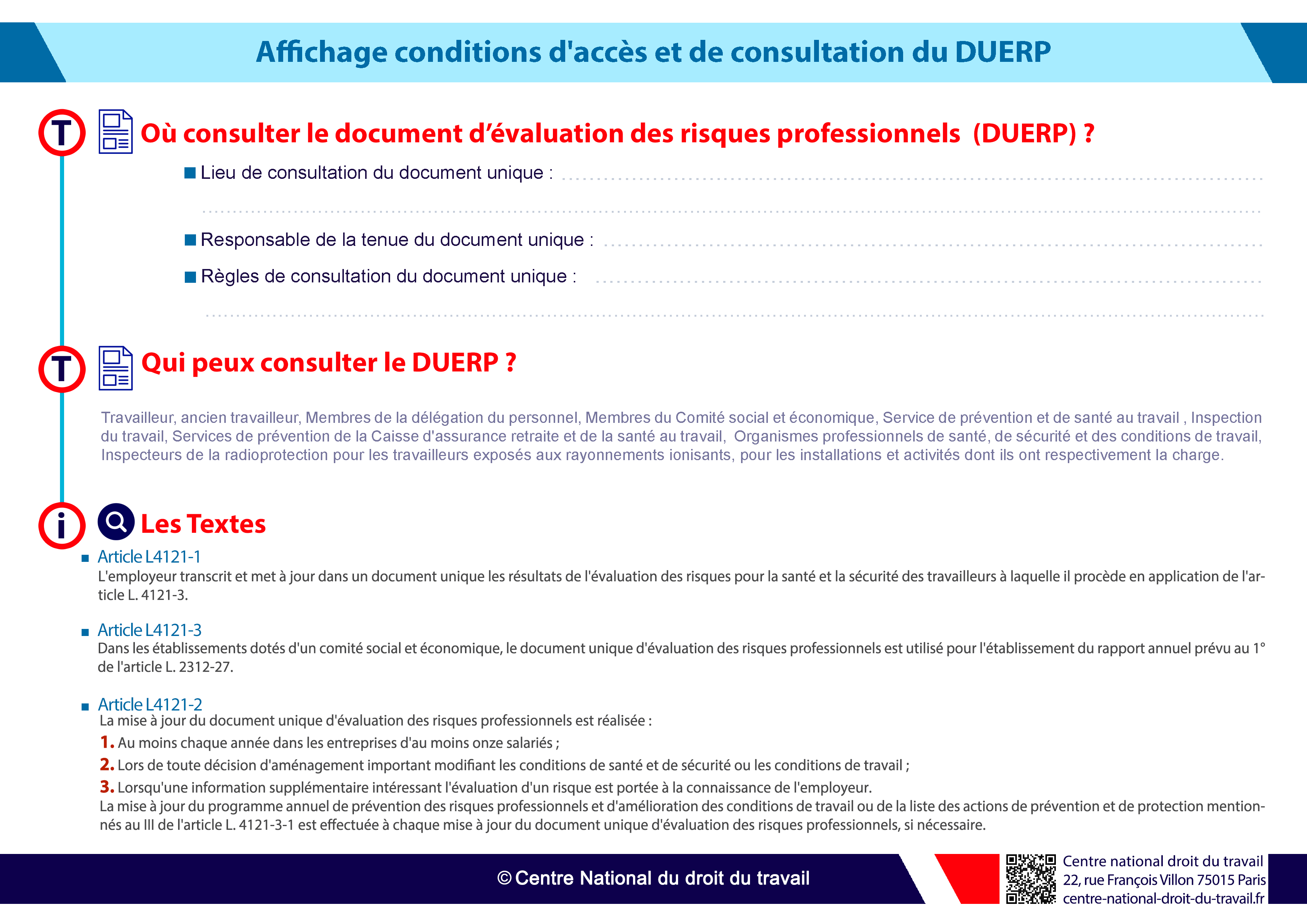 Modalités d'accès au document unique d'évaluation des risques professionnels - DUERP