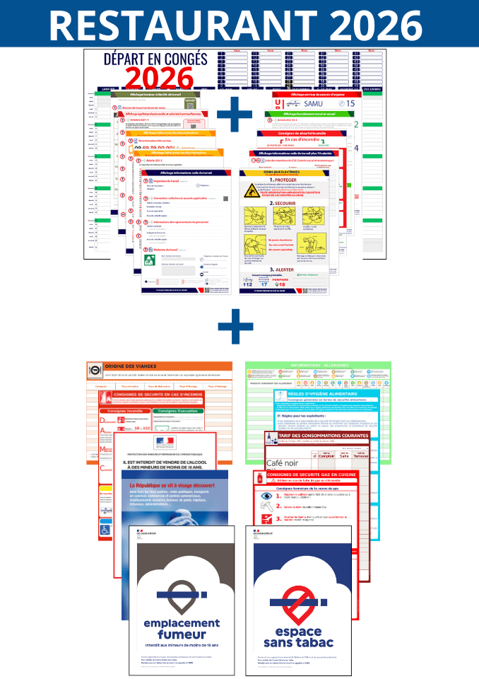 Pack TOUS LES affichages obligatoires 2026 SPECIAL restaurants, cafés, bars, hôtels