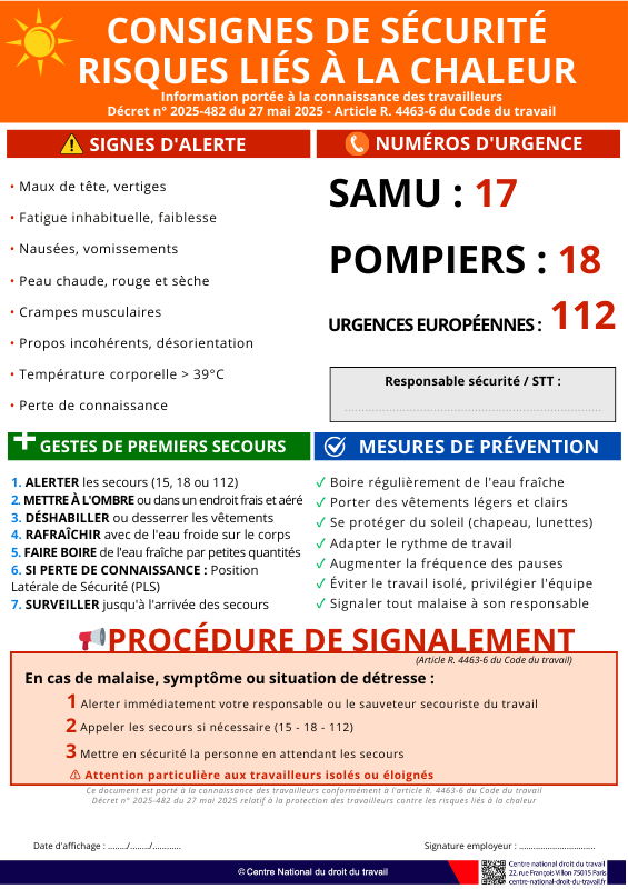 Affiche Consignes de Sécurité – Risques Liés à la Chaleur
